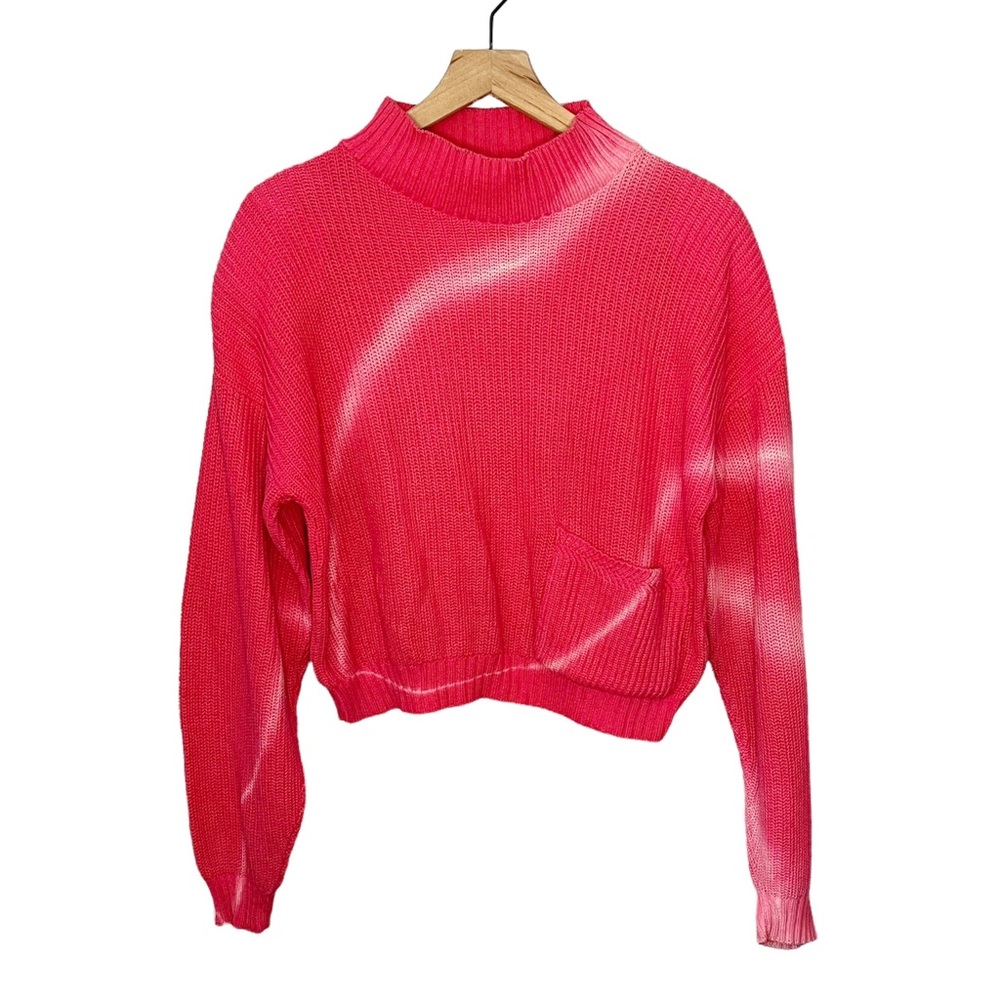 Vintage Vtg Alberoy Tie Dye Ribbed Cropped Sweater in Pink XL